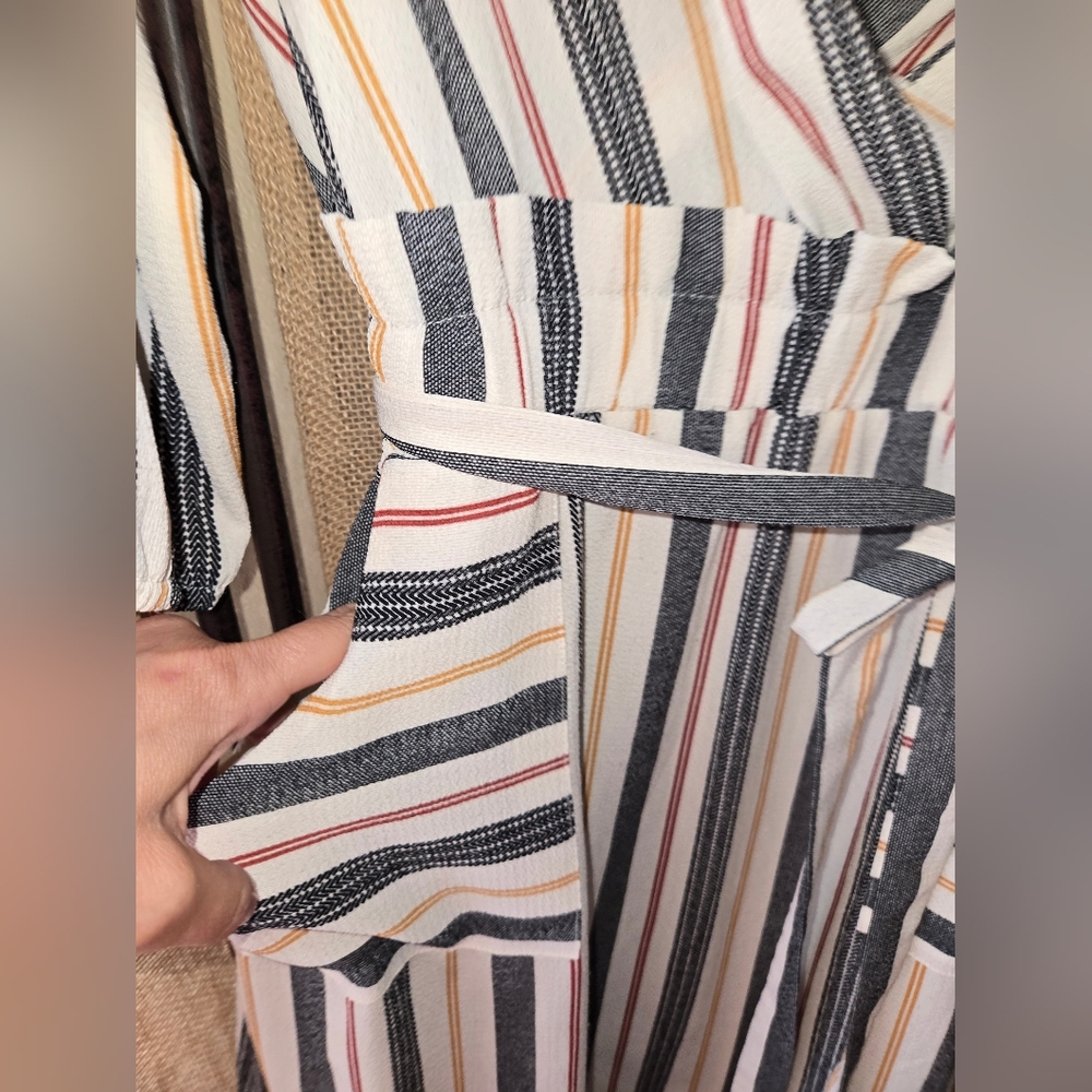 NWOT Women's Monteau Striped Wrap Dress with Belt And Pockets Size Medium - Picture 7 of 11